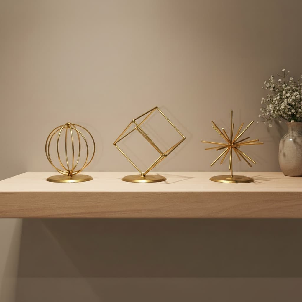 Trio Esculturas Decorativas Globo + Ouriço + Cubo Decoração Para Salas E Estantes