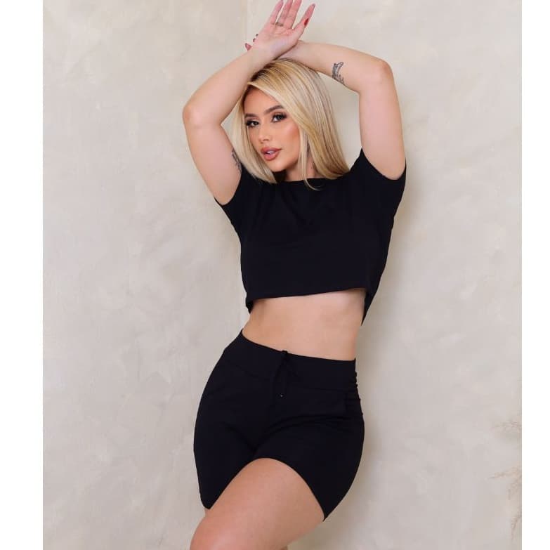 Conjunto Feminino básico liso verão cropped + shorts shortinhos roupa academia