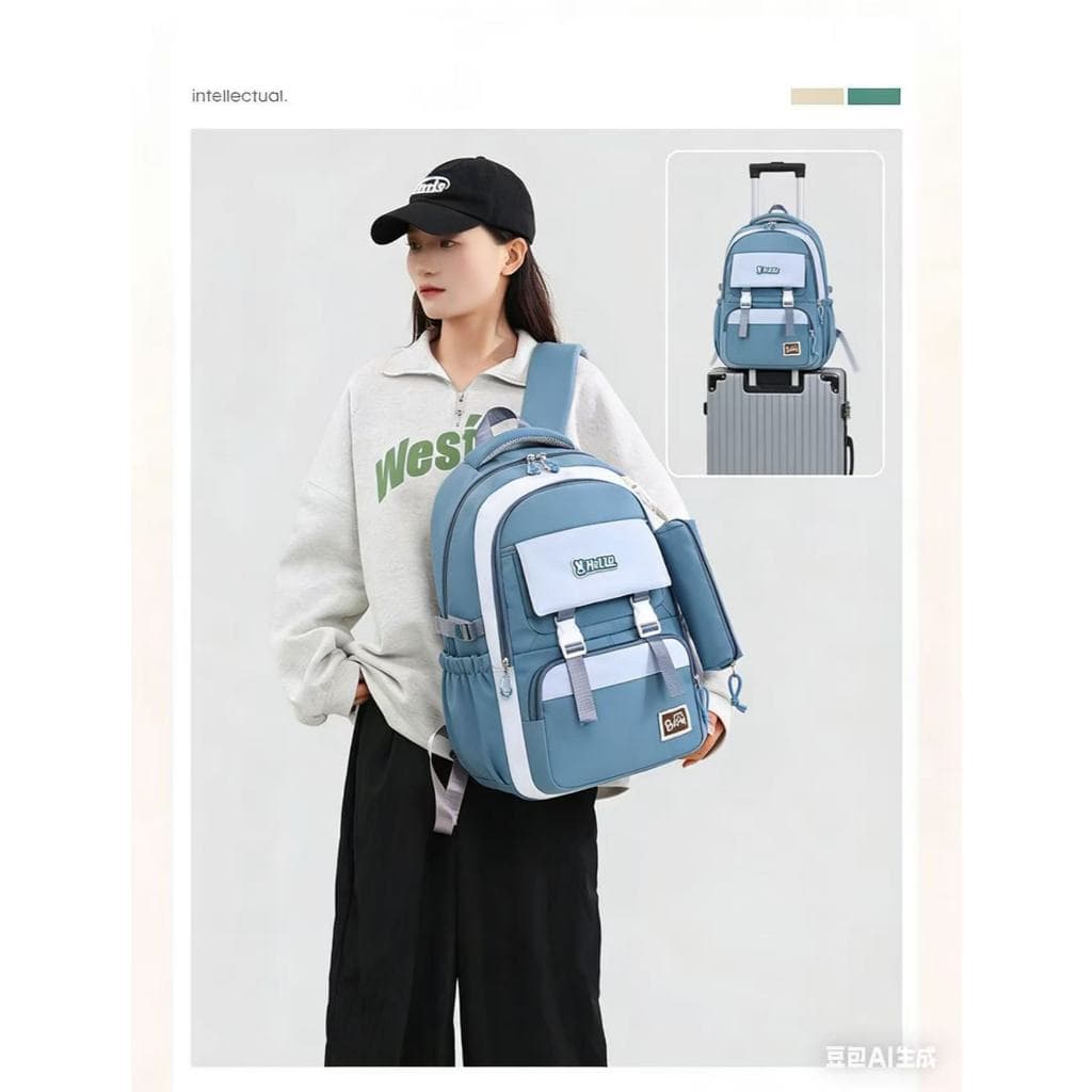 Mochila de náilon repelente de água de grande capacidade simples e leve bolsa de computador bolsa escolar de estudante