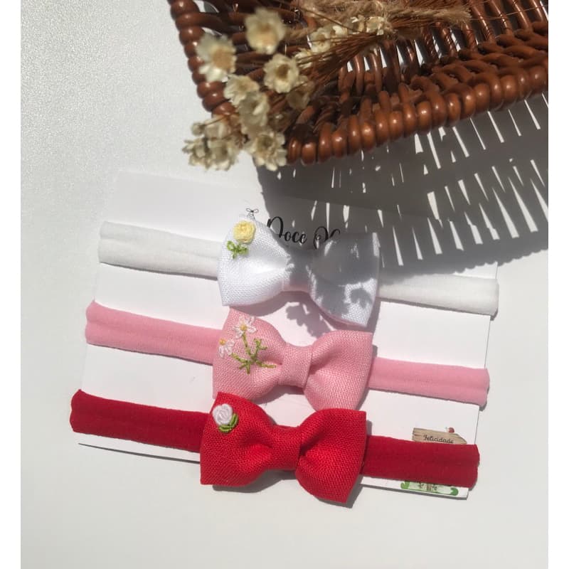 kit de laços de linho / laços para bebês / laço rn / laço bordado a mão