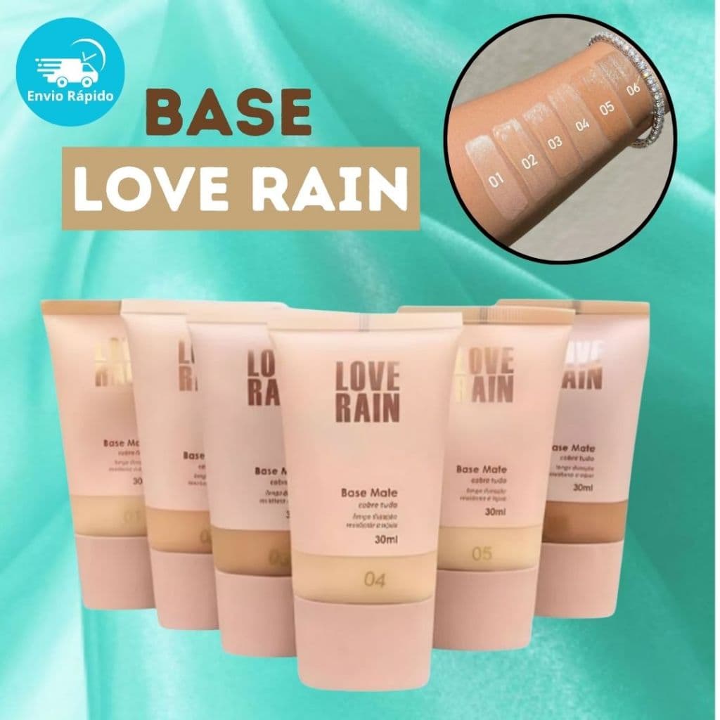 Base Líquida Matte Alta Cobertura a Prova D’água Love Rain Longa Duração