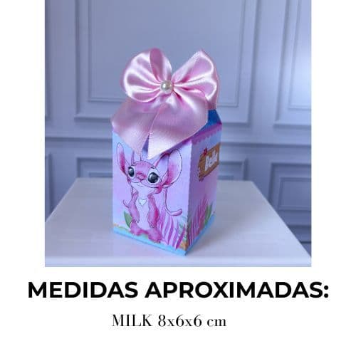 kit (pegue e monte) caixa milk caixa pirâmide stitch e angel - caixa milk - caixa com laços