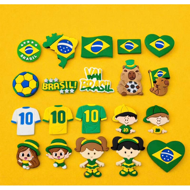 Kit 8 Pins Bottons Emborrachados Copa do Mundo Brasil - Envio Imediato
