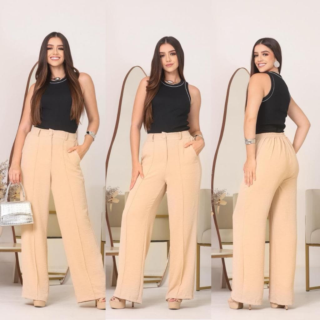 Calça Feminina Pantalona Wide Leg Duna com Botão Tendência 2026