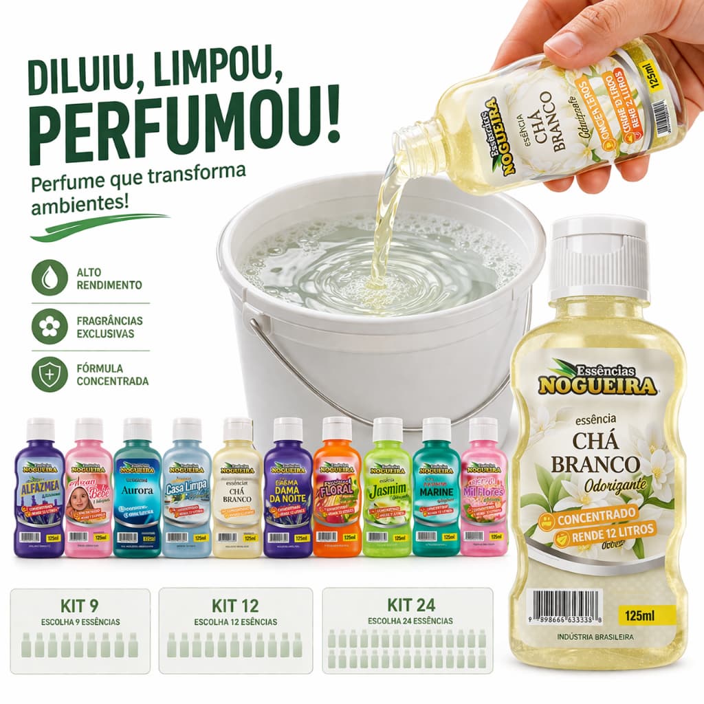 Kit Essências Nogueira Aromatizante Ambientes Limpeza Perfumada Aroma Duradouro Sofisticado
