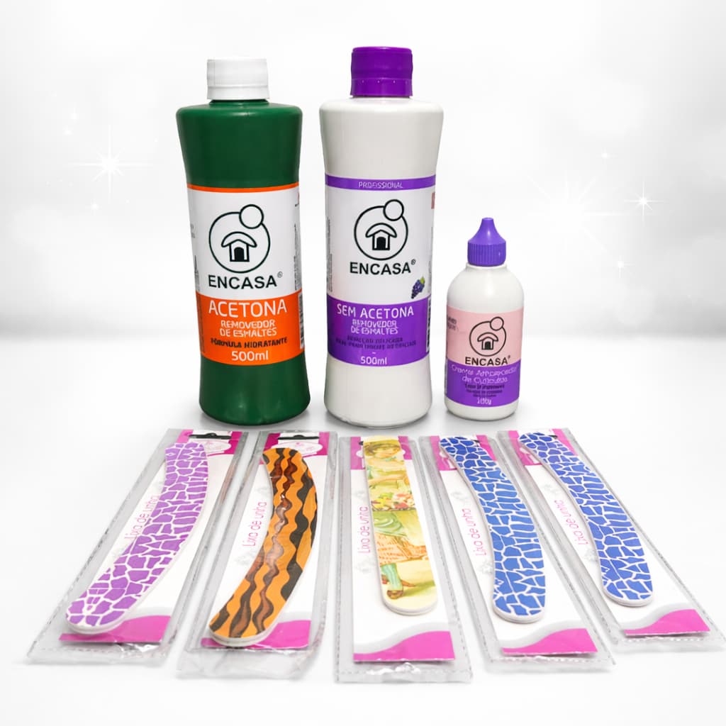 Kit Manicure Completo Removedor de Esmalte Acetona Lixas e Creme para Cutículas
