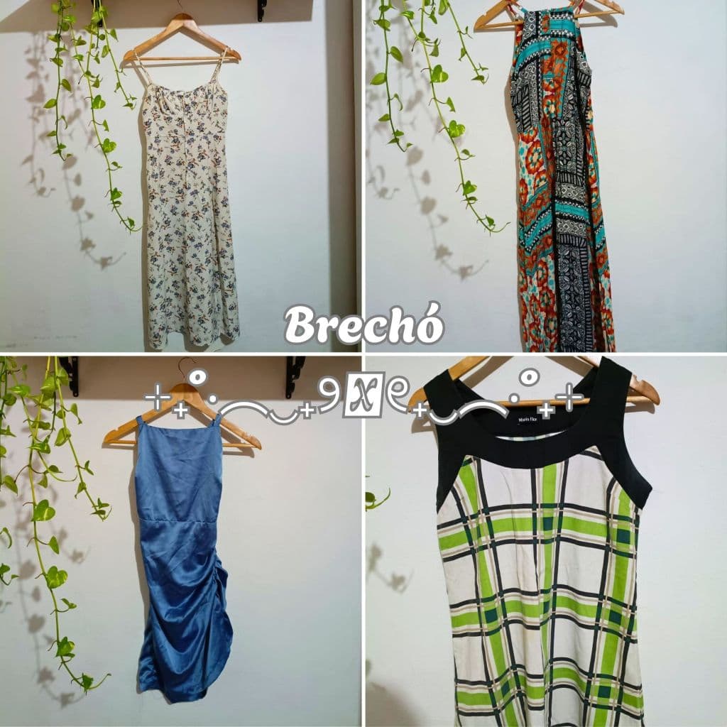 Brechó Bazar Vestidos Chique Floral Colorido Azul Acetinado Xadrez