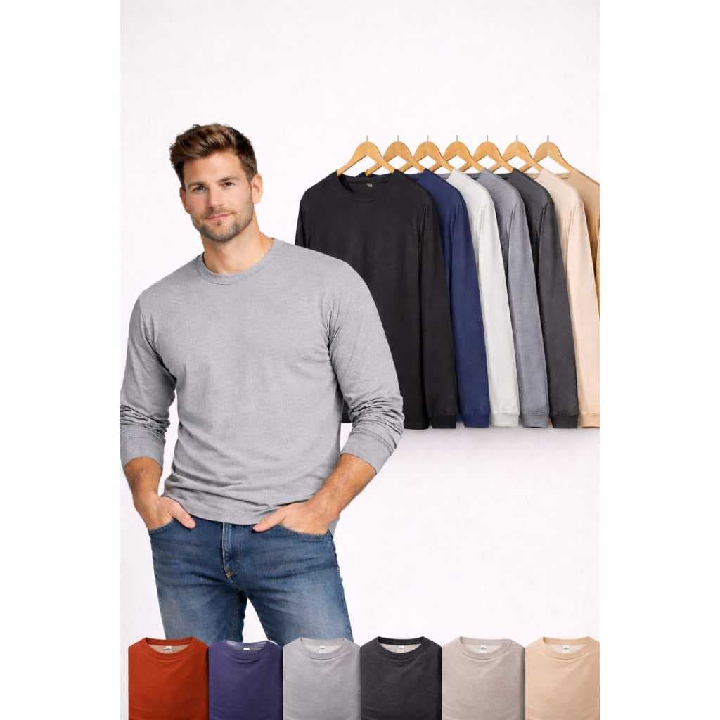 CAMISETA MASCULINA MANGA LONGA BÁSICA LISA CASUAL