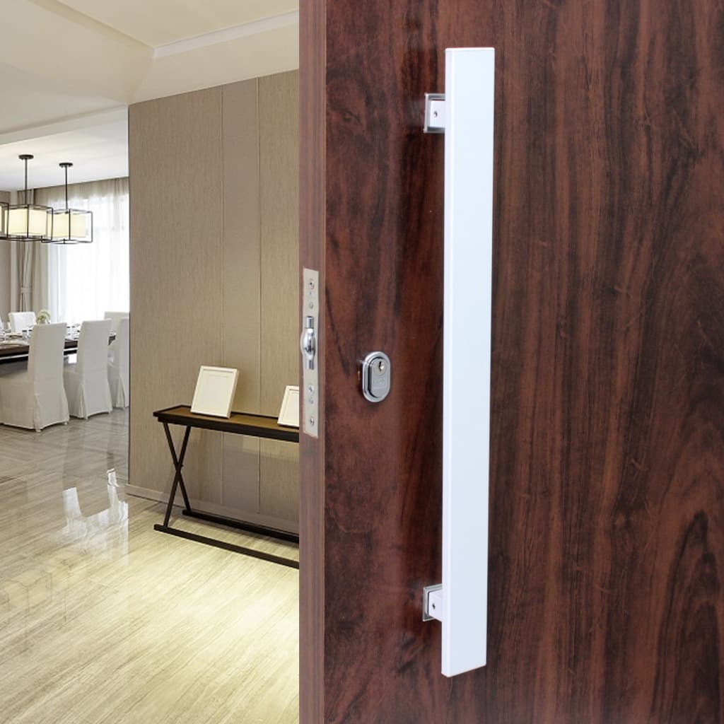 Puxador Duplo Planus Eco Alumínio Branco 500x400mm Porta Madeira/Vidro Pivotante Embutir