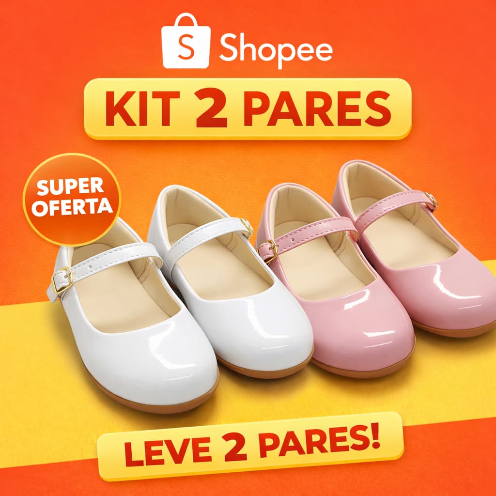 Kit 2 Pares Sapatilha Infantil Menina Verniz Bailarina Confortável Escolar Antiderrapante 16 ao 35