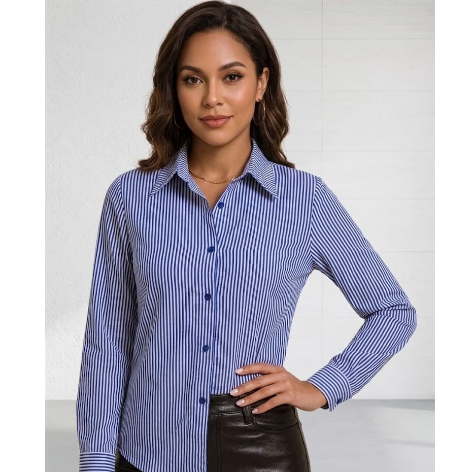 Camisa Listrada femenina Manga Longa tecido crepinho Conforto e Estilo Em Um Só Look