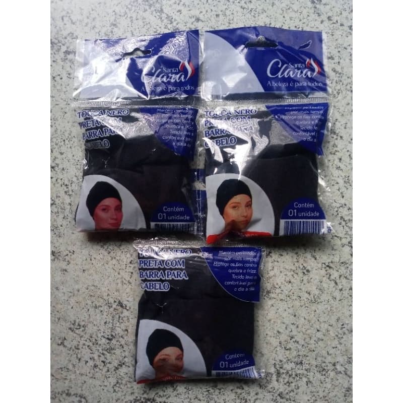 KIT COM 3 TOUCAS NERO COM BARRA EM POLAMIDA, "SANTA CLARA".