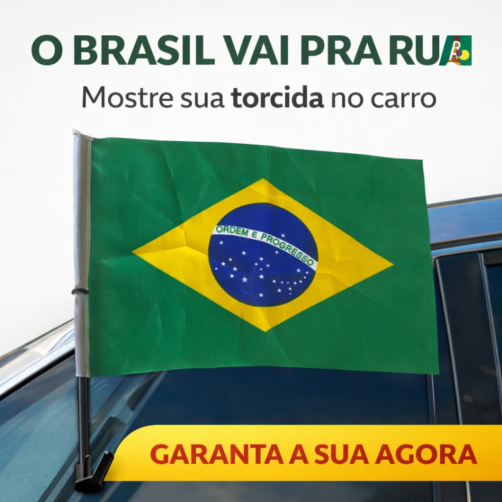 Bandeira Brasil para Carro Vidro Copa do mundo Torcida  Haste Universal