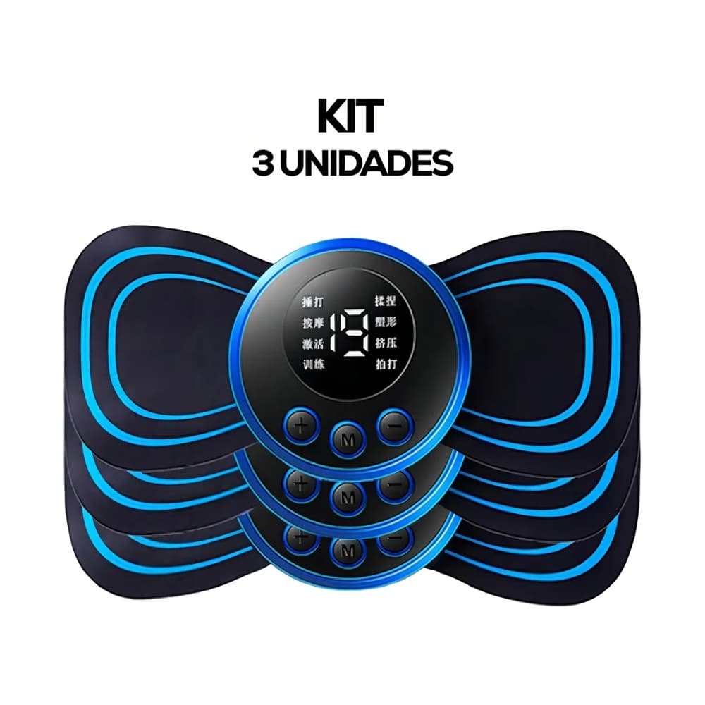 Kit 3 Massageadores Portáteis Estimulação EMS Alívio Dores Pescoço e Coluna