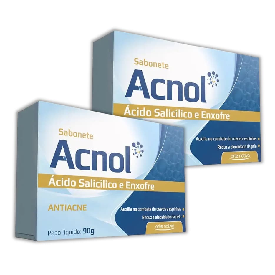 Kit Com 2 Sabonete Antiacne Acnol Com Enxofre E Ácido Salicílico 90g