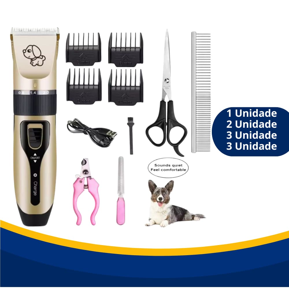 Kit Máquina Para Tosar Pet + Tesoura + Pente + Lixa Máquina Profissional Para Cachorro & Gato