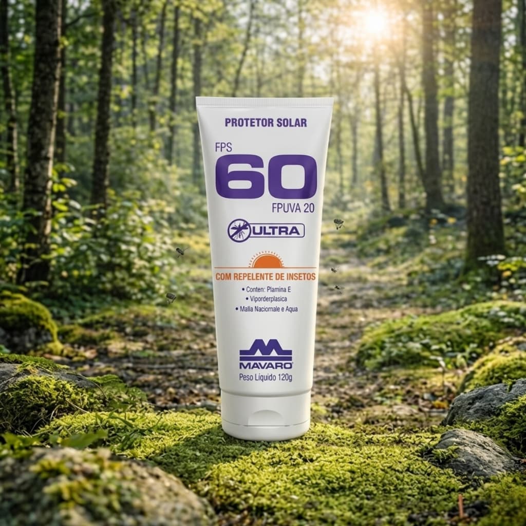 Protetor Solar FPS 60 Com Repelente Mavaro 120g - 2 em 1 Resistente à Água