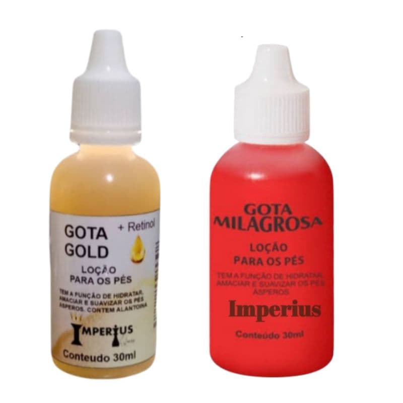 kit 1 gota Milagrosa Gold e 1 gota Milagrosa para os pés combate rachaduras e ressecamento 30 ml cada