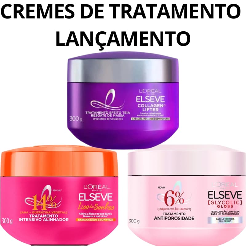 LANÇAMENTO MÁSCARAs ELSEVE COLÁGENO LIFTER EFEITO TEIA RESGATE MÁSCARA GLYCOLIC GLOSS MÁSCARA LISO DOS SONHOS 300G