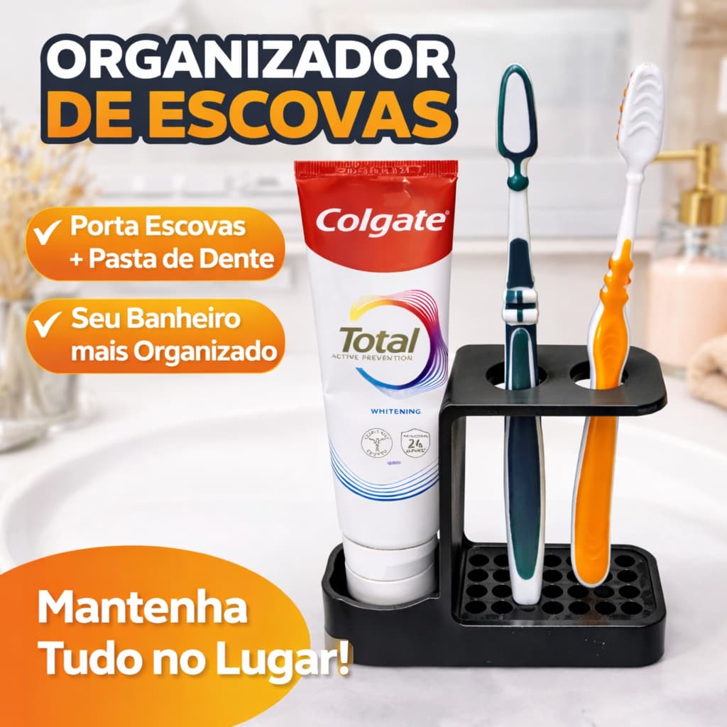 Organizador de Escovas de Dente Porta Escova + Pasta Banheiro Suporte Higiênico Compacto Multiuso organizador pote