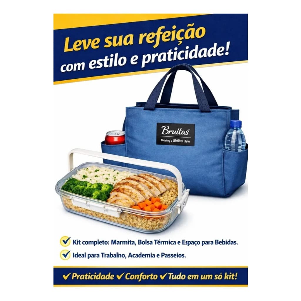 Kit Marmita 2l Hermética Com Bolsa Térmica Almoço Trabalho
