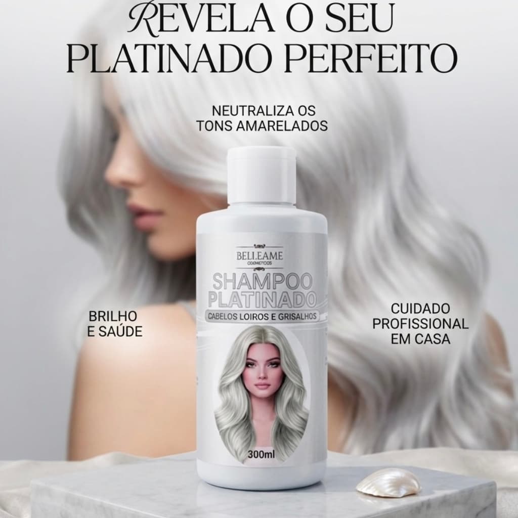 Shampoo Matizador Platinum Efeito Platinado - S/ Amônia - Resultado 100% Natural 300ml
