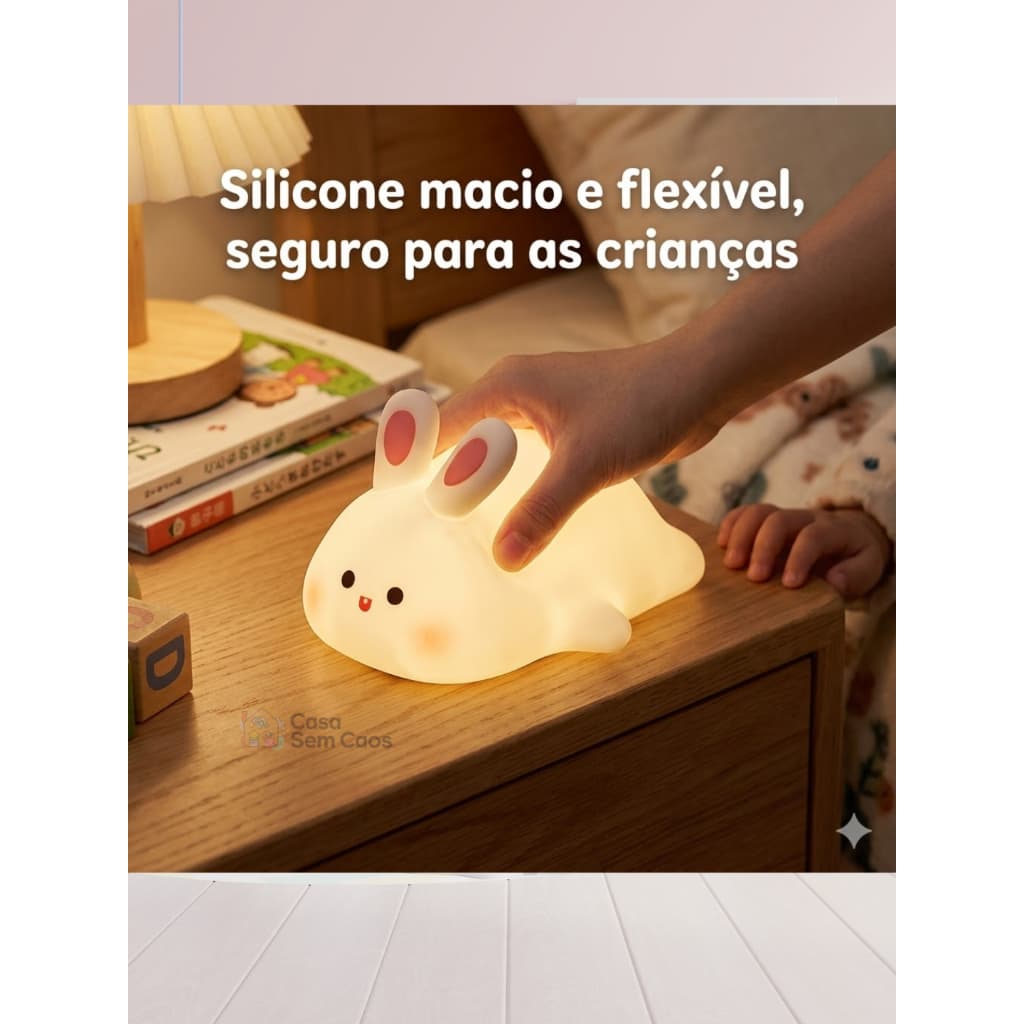 Luminária Coelhinho Kawaii 🐰 - Luz Noturna Macia e Recarregável USB Decoração Quarto