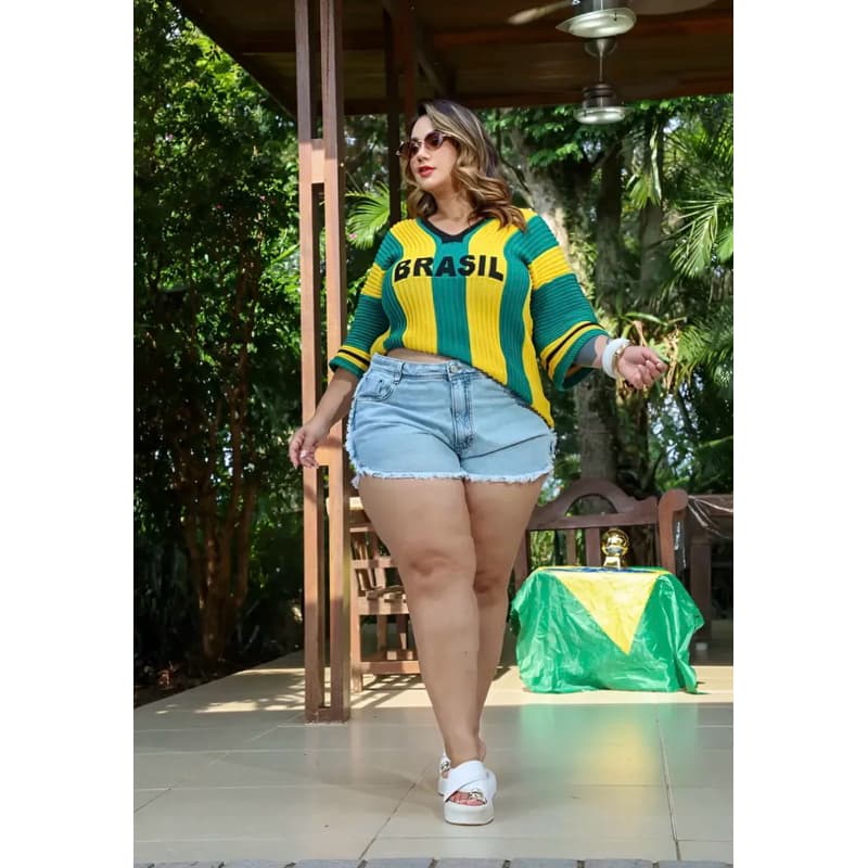 Blusa Brasil Copa do Mundo 2026 Moda Blogueira Tendencia Plus size Tricot
