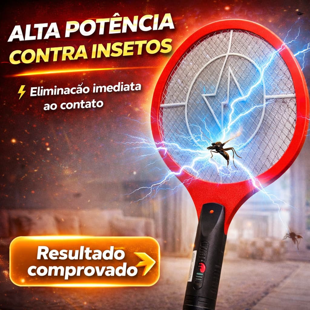 Raquete Elétrica Mata Mosquito Recarregável Bivolt Anti Dengue Insetos Potente