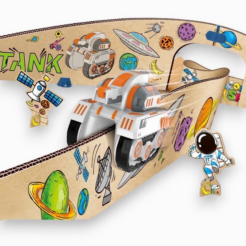 Brinquedo Pista Papelão Astronauta Colorir Kids Lúdico Sustentável Interativo Customizável Criativo Diversão DIY