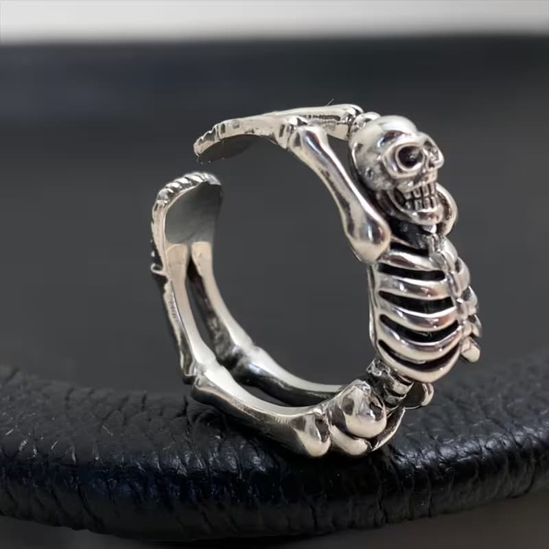 Anel Aberto Vintage de Esqueleto em um Estilo Punk Dark, Adequado para Homens e Mulheres. Perfeito para Uso Diário, Fest