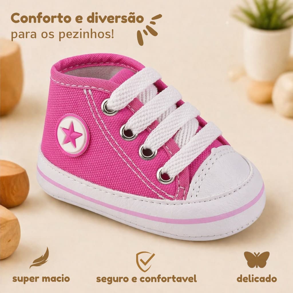 Tênis Infantil Menina Sapatinho Bebê Pink em Lona Dudu Calçados Confortável Antiderrapante