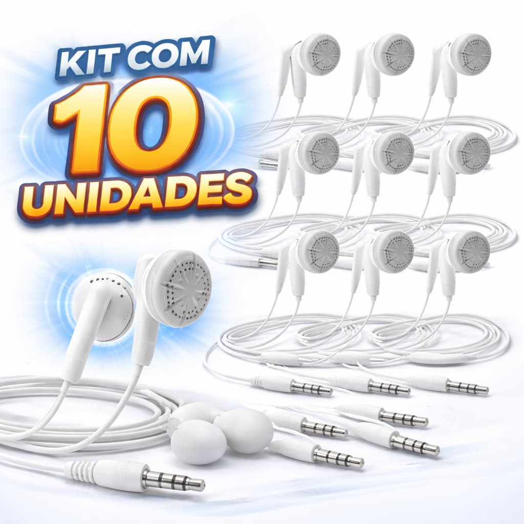 Kit Fone de Ouvido Com Fio P2 3.5mm Universal Estéreo Curto Para Celular Notebook Tablet Som Limpo