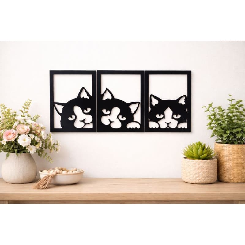 kit três quadros de gatinhos MDF 3mm