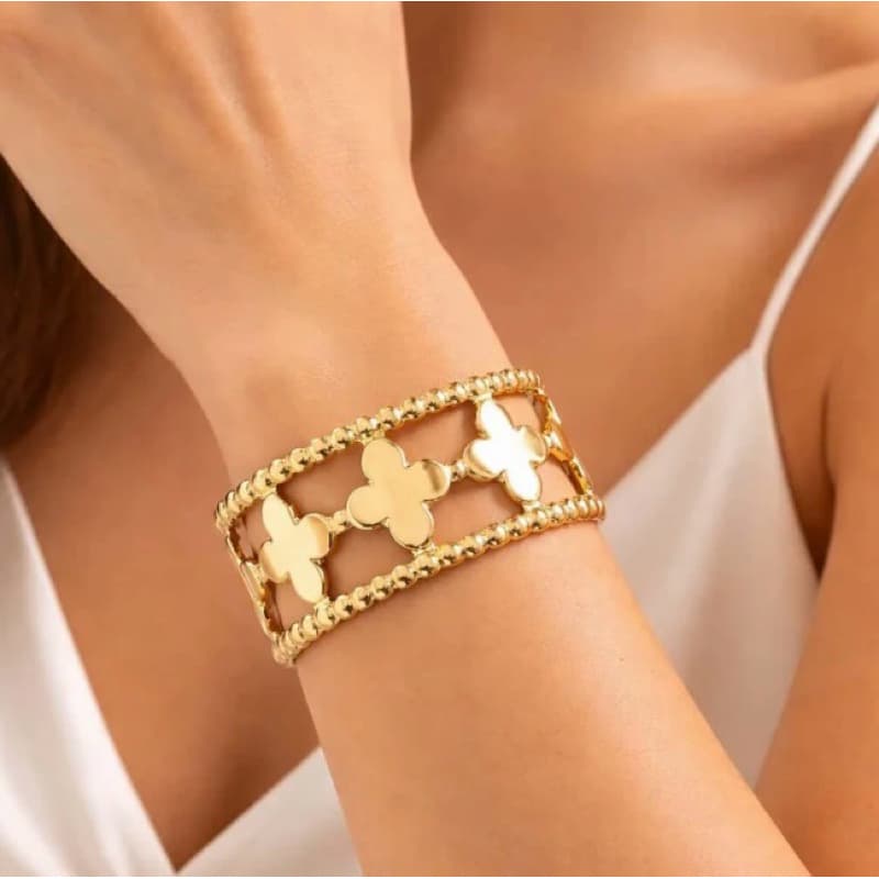 Bracelete Feminino Folheado a Ouro Ajustável Luxo Moda Tendência