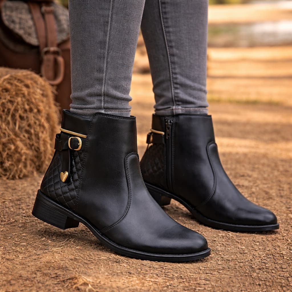 Bota Feminina Cano Curto Botinha Coturno Com Ziper Lateral Festa Junina Inverno/Outono Confortavel