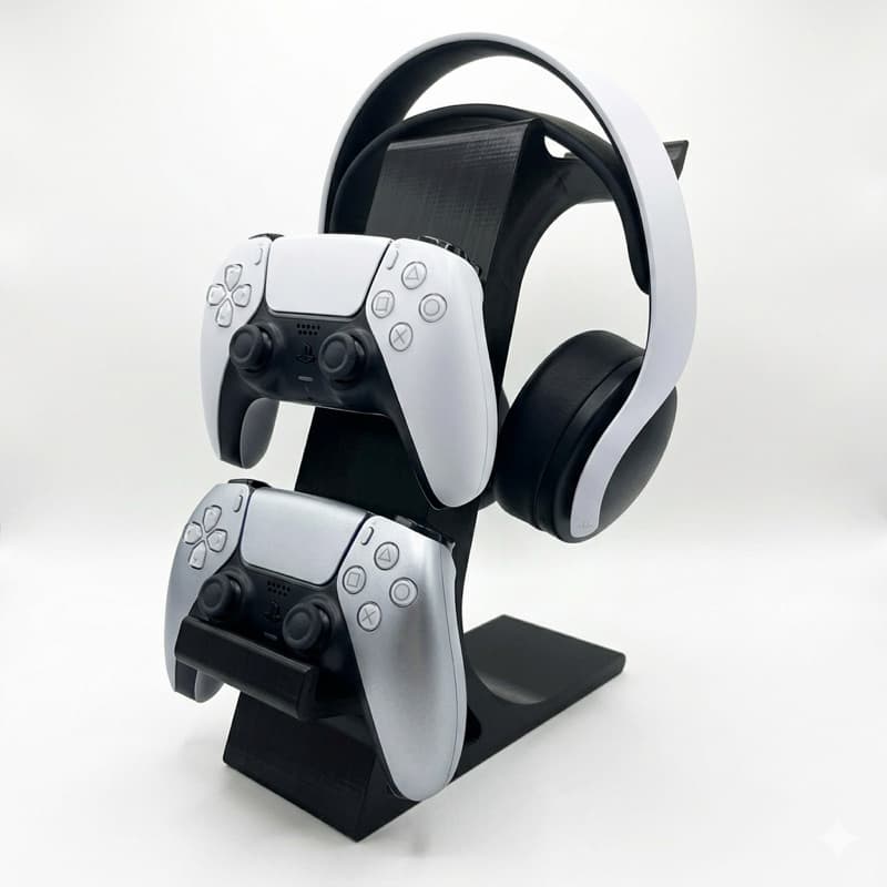 Suporte Gamer Expositor para 2 Controles PS5 PS4 Xbox e 1 Headset Organizador de Mesa 23cm