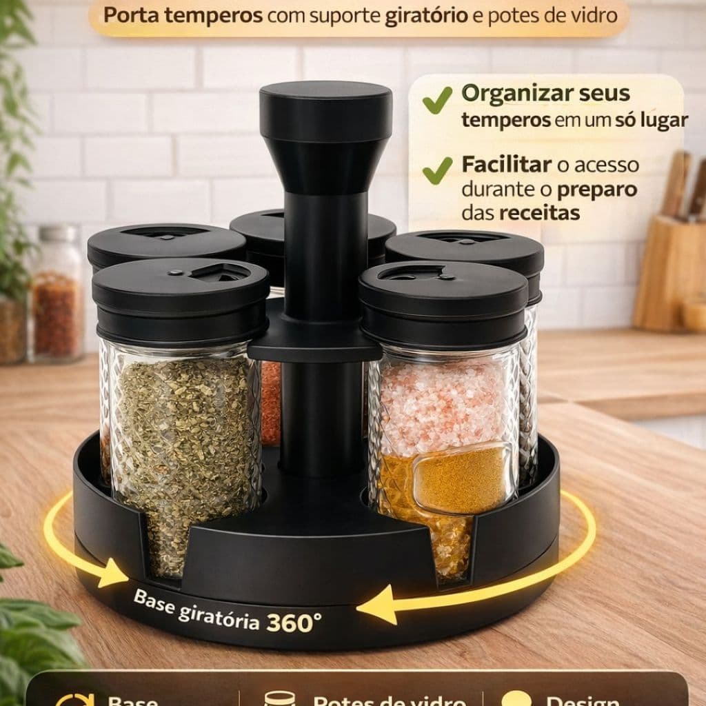 Porta Tempero Giratório: Organiza sua Cozinha. Ideal para Cozinheiros em Bancadas e Armários.