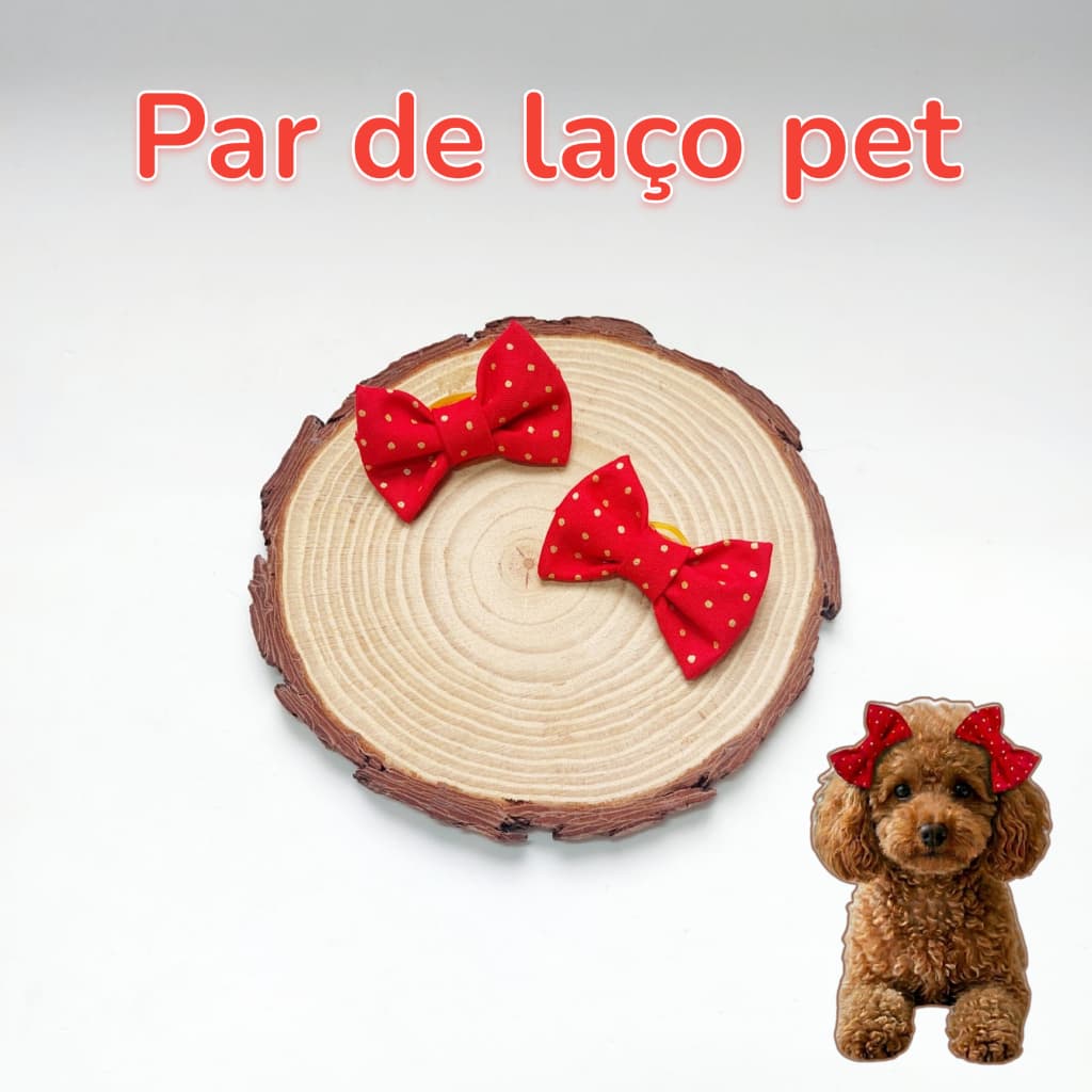 kIT DE LAÇO PARA CACHORRO COM ESTAMPA DE BOLINHAS DOURADAS - ACESSÓRIO DE PÊLO PARA CACHORRO