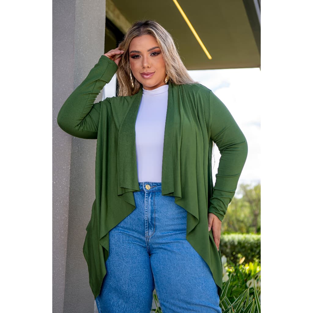 Cardigan Manga Longa Plus Size Moda Feminina Inverno Estampa Lisa Para Lazer E Escritório