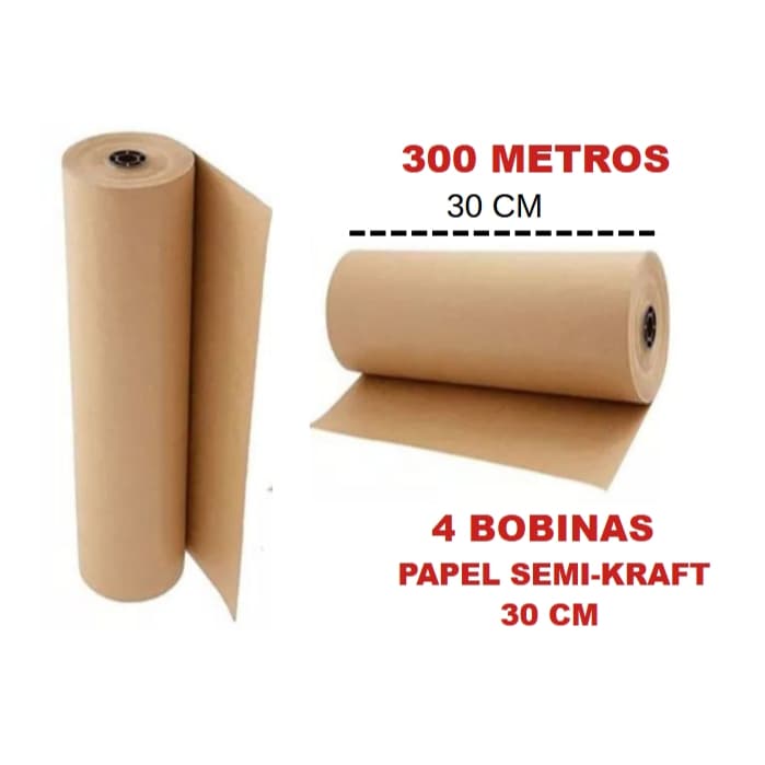 4 Bobinas Papel Semi Kraft Bobina 30cm Aprox. 5,0 KG (cada)  Pardo Embalagem Caixa