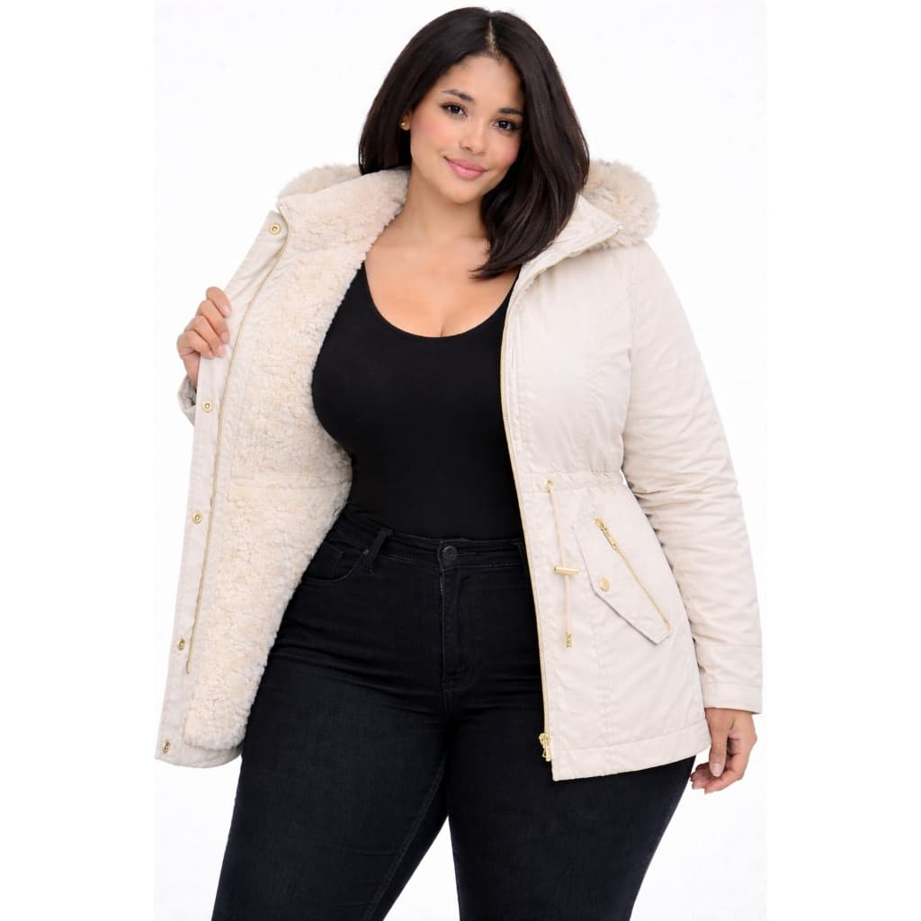 Jaqueta Inverno Feminina Plus Size Parka Premium Peluciada com Capuz e Bolsos