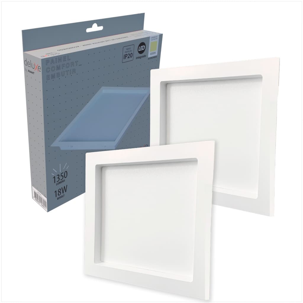Kit 2 Painel LED Comfort 18W Embutir Bivolt Branco Quente 2700K Avant