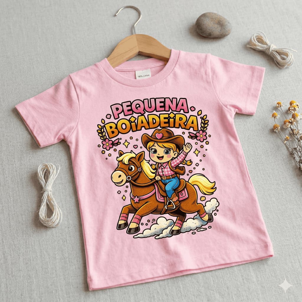 Camiseta Infantil Menina Pequena Boiadeira Baby Look Kids Country Agro Estampada