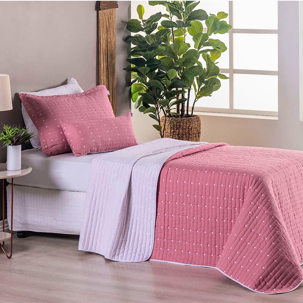 Kit Cobre Leito Solteiro 4 Peças 400 Fios Bordado Rosa Luxo Urbany