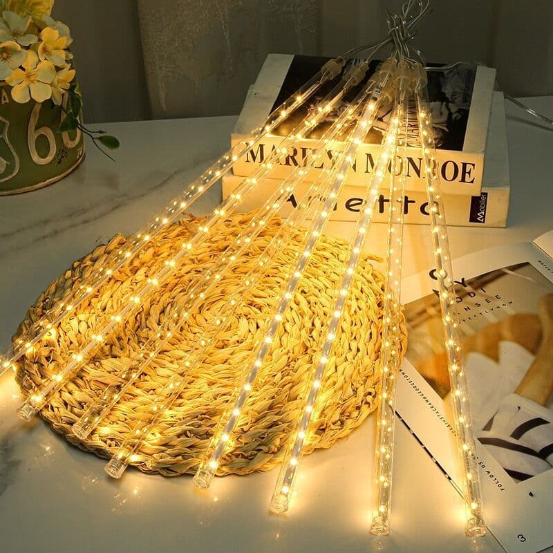 Luzes Cascata 8 Tubos Efeito Chuva Meteoro Decoração Natal 110v/220v Branco Quente 50cm