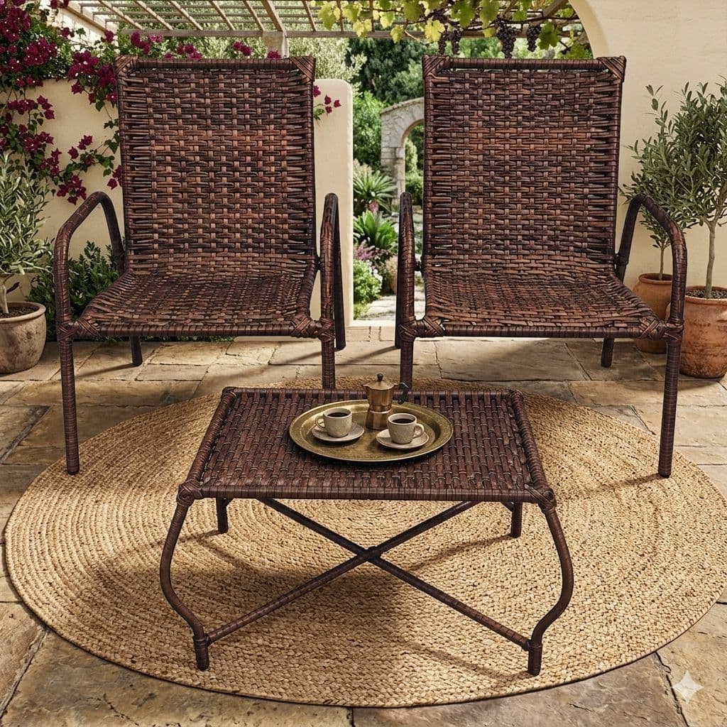 Conjunto de 2 Cadeiras Romana + Mesa - P/ Área Externa e Interna de Fibra Sintética