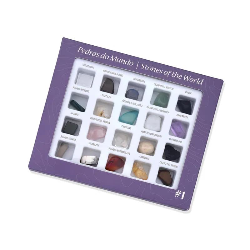 KIT PEDRAS DO MUNDO #1 – 20 PEDRAS NATURAIS | COLEÇÃO + DECORAÇÃO