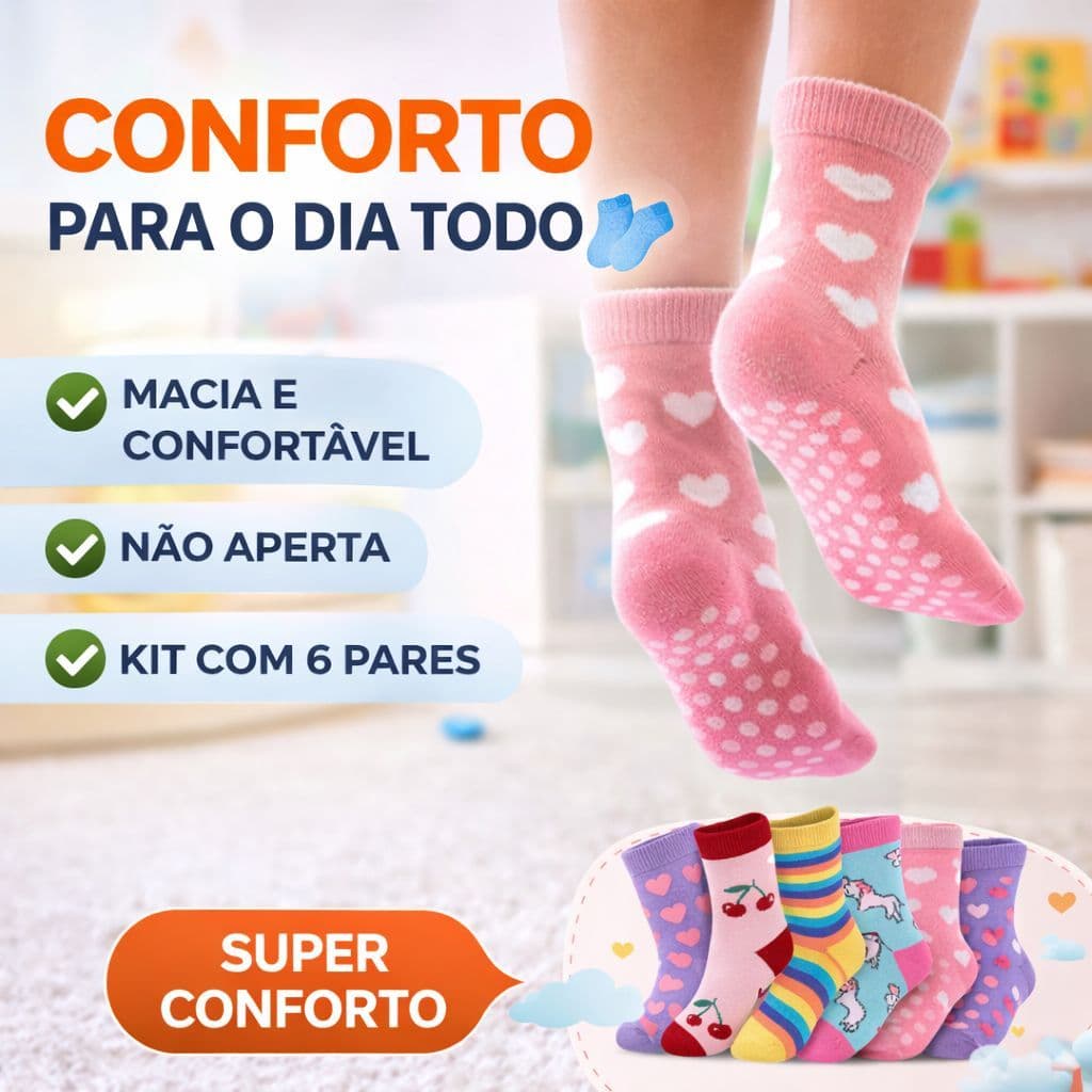 6 Pares Meias Antiderrapante Bebê Conforto Segurança Algodão Macio Menina 0-08 Anos