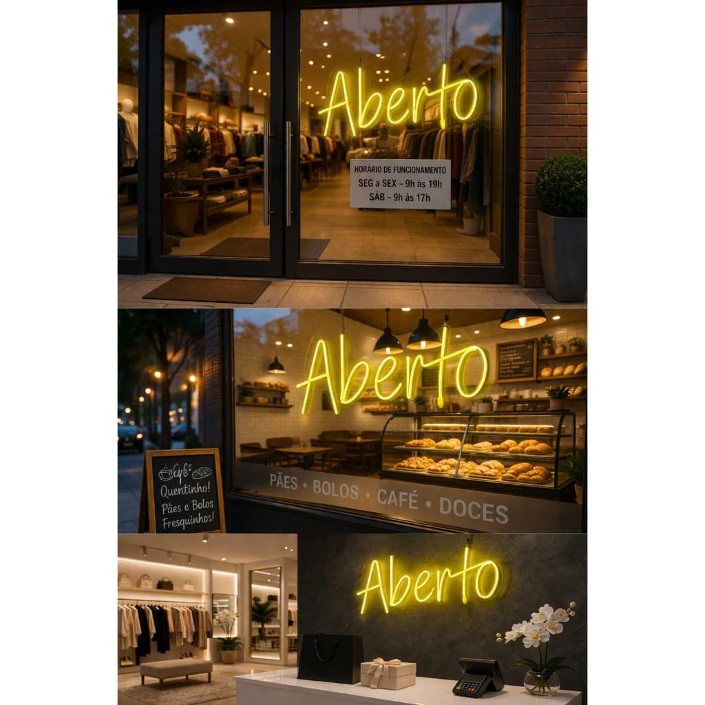Placa de LED Neon aberto amarelo 50x25